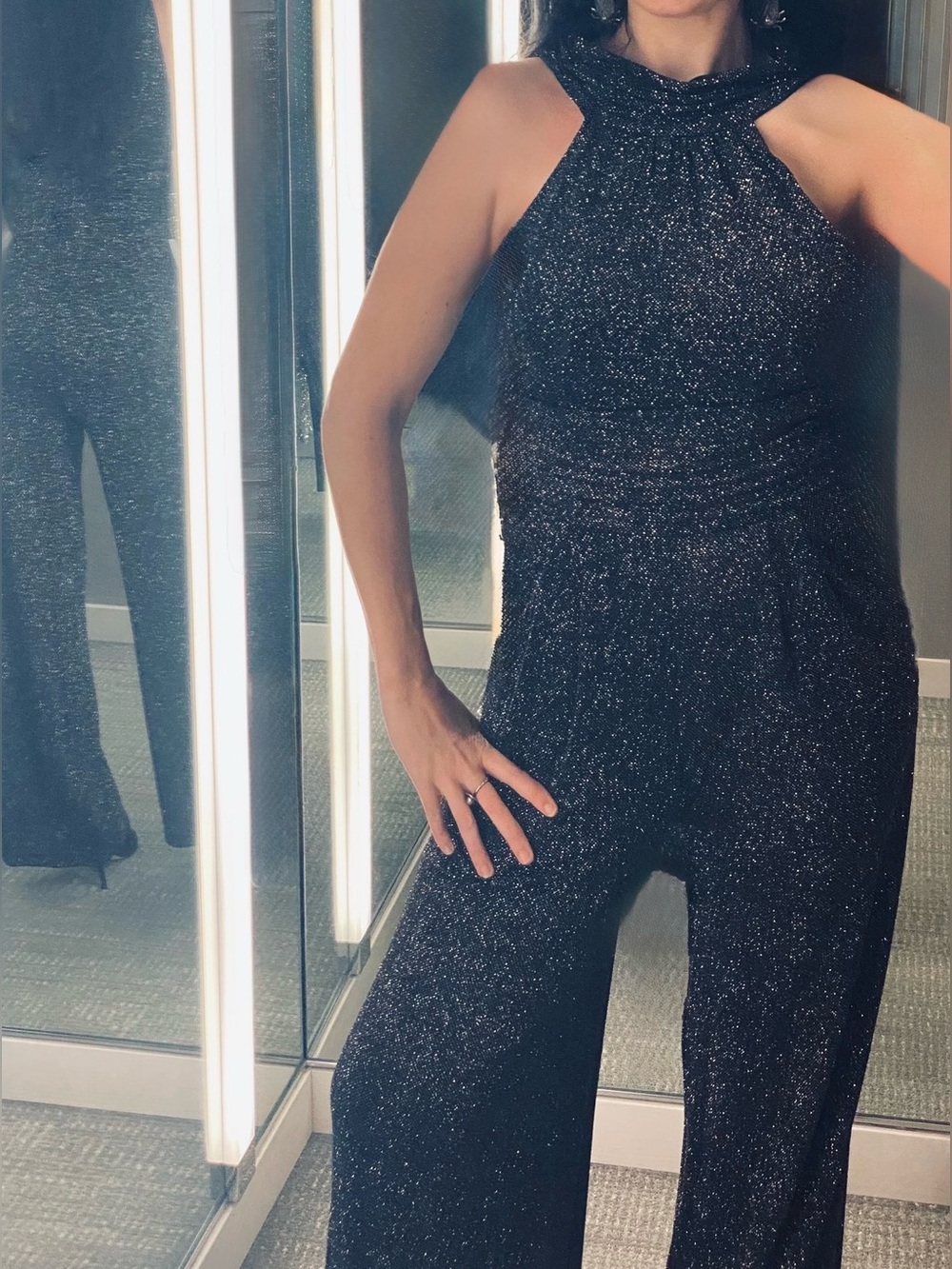 ELIZA J • Sparkle Halter Wide-Leg Jumpsuit • Black • Women’s Size 8
